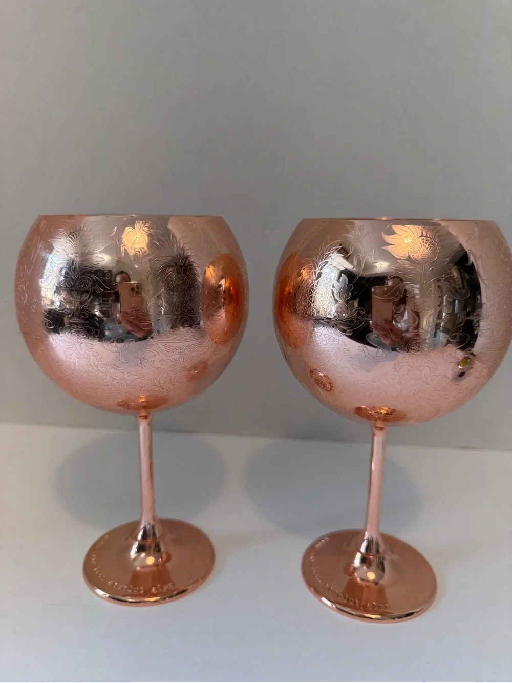Absolut Elyx Copper Pineapple Barware Theme Goblet Set of 2 Etched “With Love”